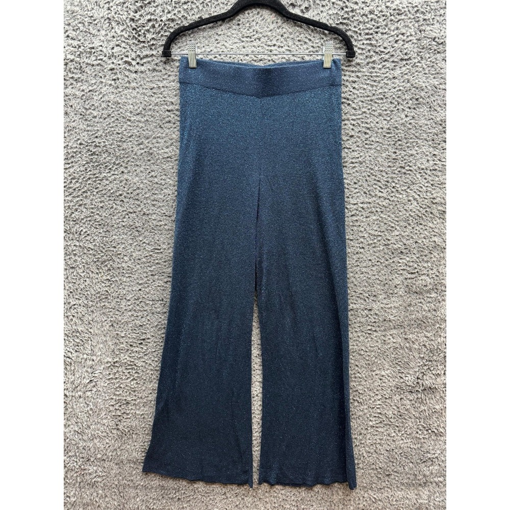 Selected Femme Metallic Fibers High Waisted Wide Leg Pants Navy Blue Womens S